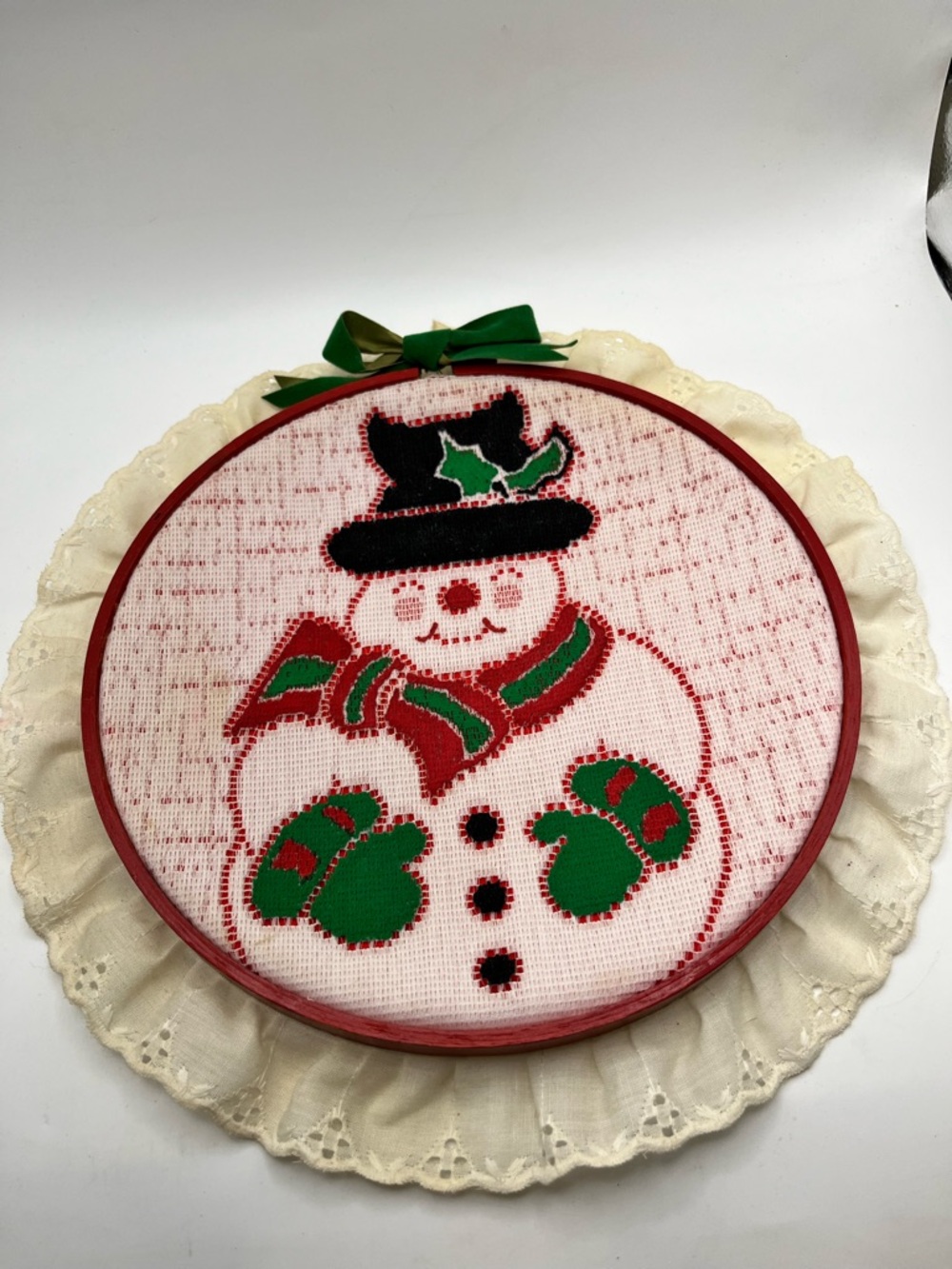 Festive Snowman Wall Hoop in Red and Green